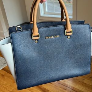Michael Kors Blue, white & tan handbag